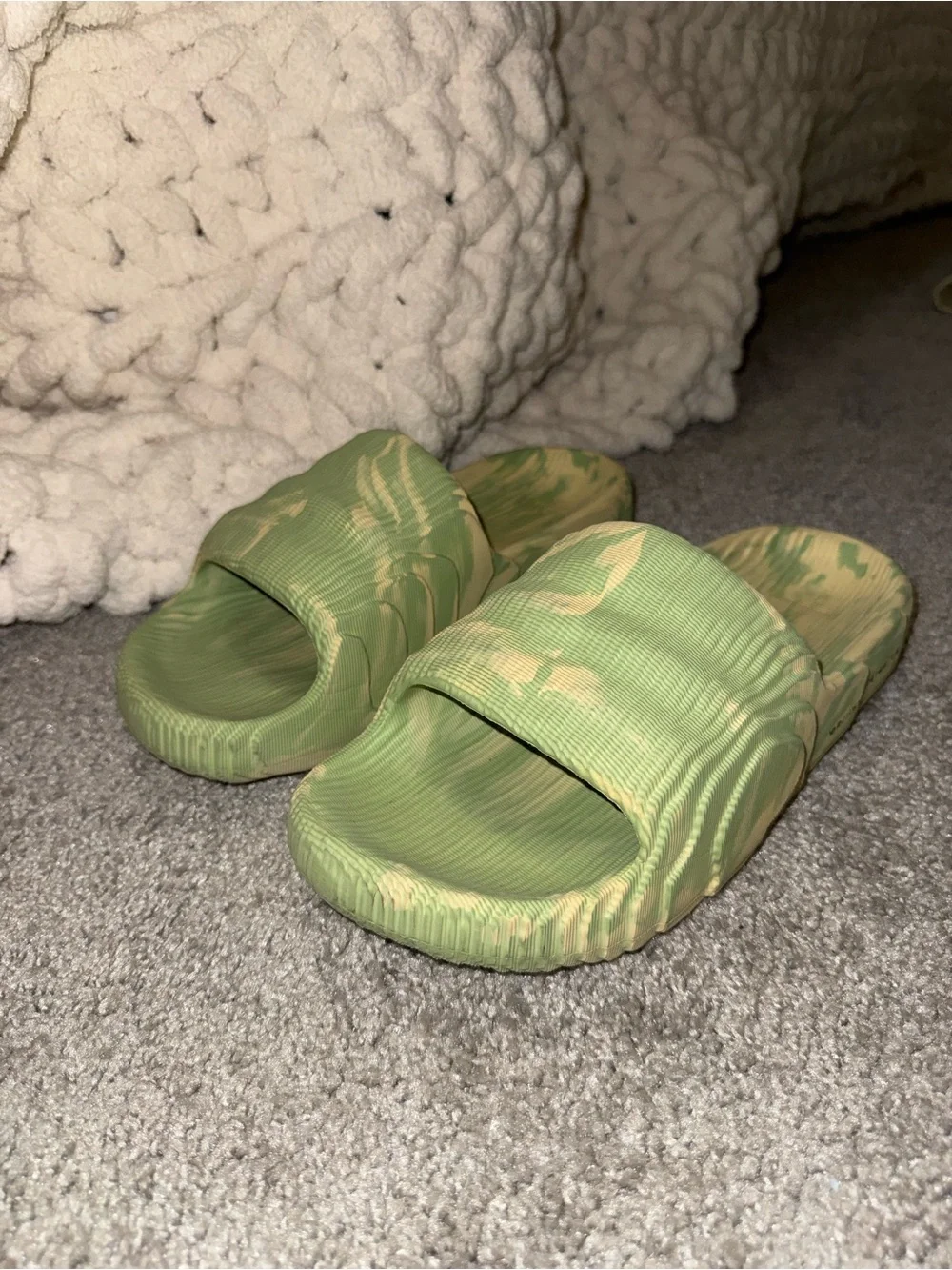 adidas Green Marbled Slide Sandals - Men's Casual Slip-Ons